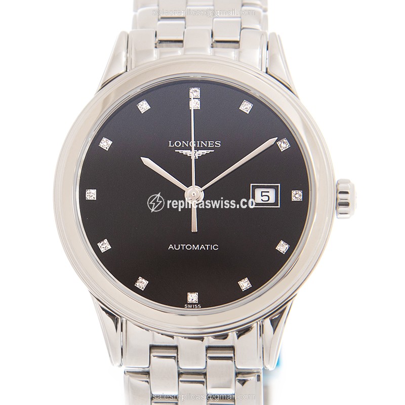 Luxurious Longines L4.374.4.57.6 Replica Watch in Black Dial & Stainless Steel Case