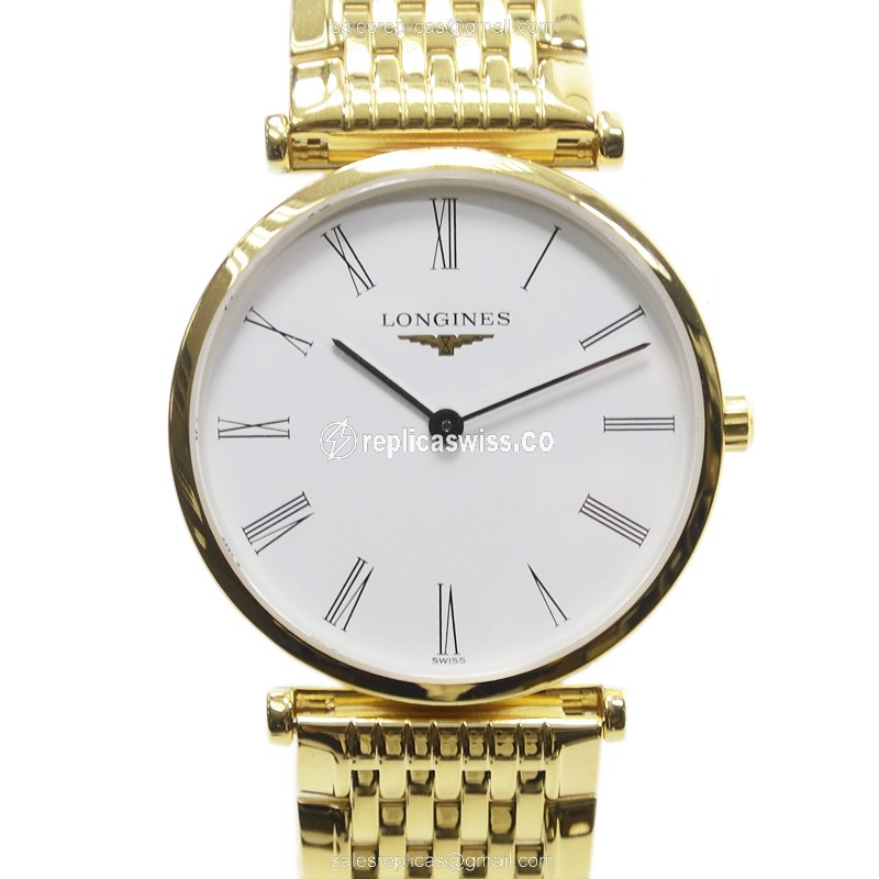Luxurious Longines L4.512.2.11.8 Replica in White Dial & PVD Gold Case Watch