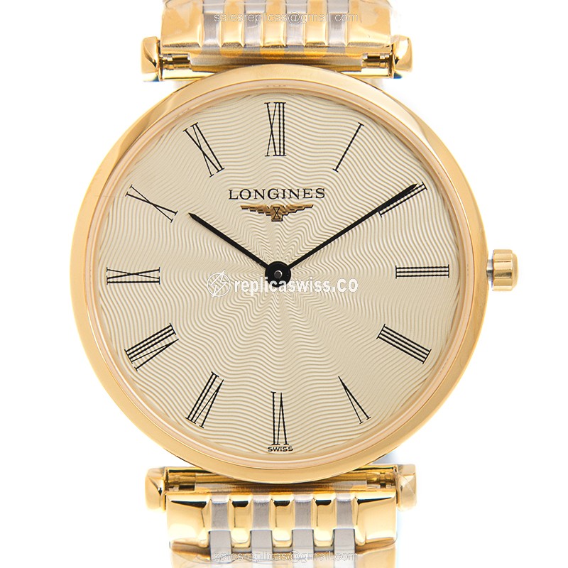 Luxurious Longines L4.512.2.41.7 LA GRANDE石英表，18K金钢带，雅致米色表盘 Watch
