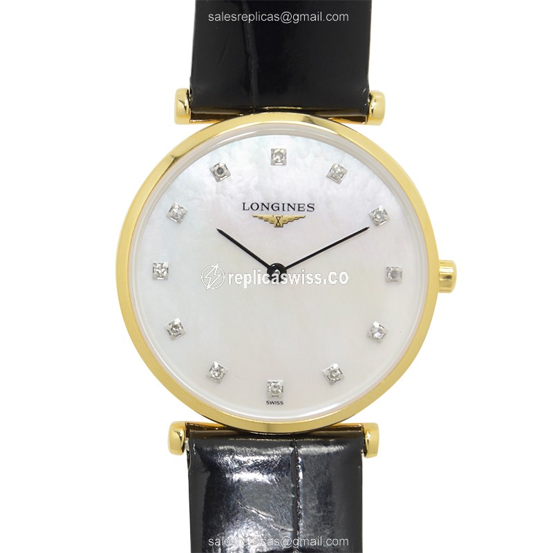 Luxurious Longines L4.512.2.87.2 Replica in 18kt Gold, White Dial & Crystal Case Watch