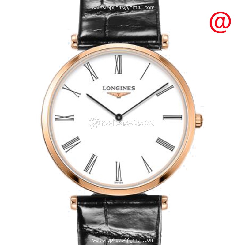 Luxurious Longines L4.709.1.21.2 Replica in PVD Gold Case, White Dial, Alligator strap Watch