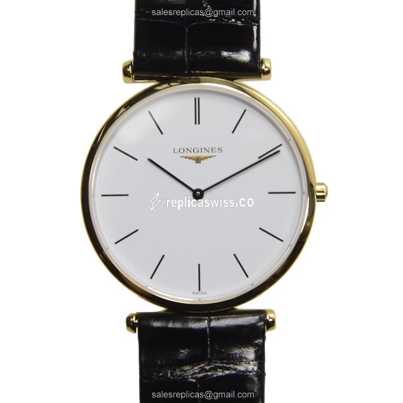 Luxurious Longines L4.709.2.12.2 LA GRANDE Quartz Replica in PVD Gold with White Dial Alligator