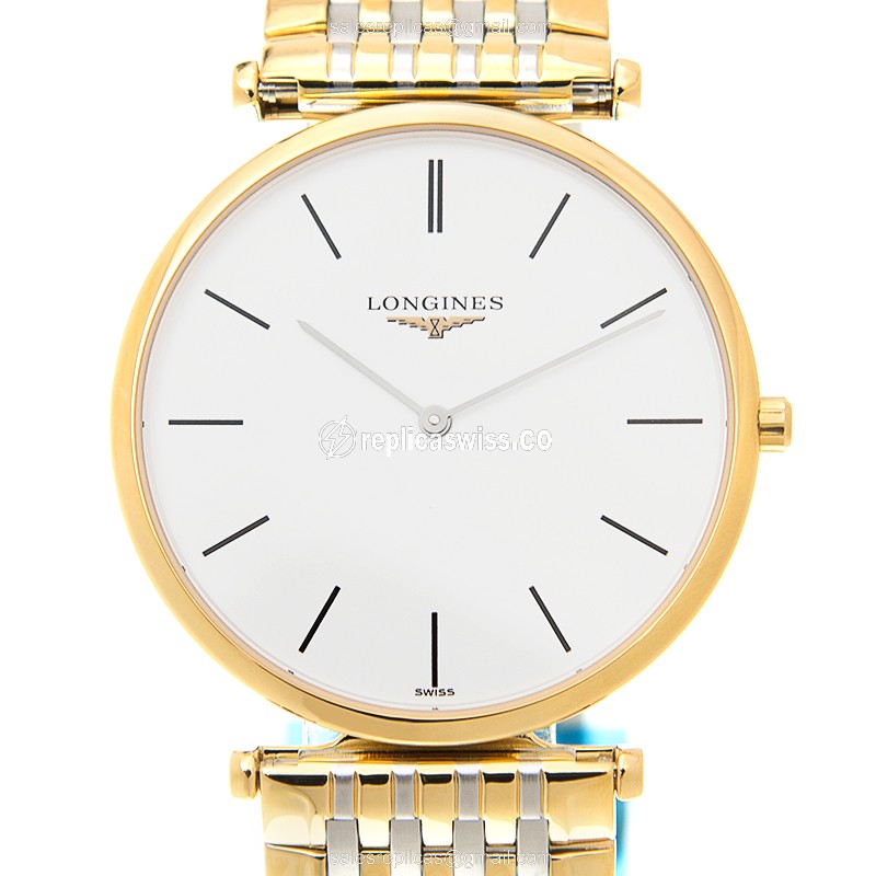 Luxurious Longines L4.709.2.12.7 Replica in White Dial PVD Gold Case Watch