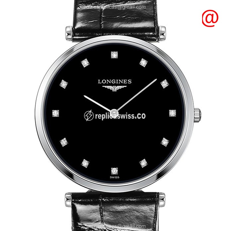 Luxurious Longines L4.709.4.55.2 Grand Quartz Watch, Black Dial & Steel Case