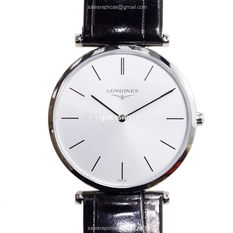 Luxurious Longines L4.709.4.72.2 LA GRANDE Quartz Watch in Polished Steel with White Dial & Black