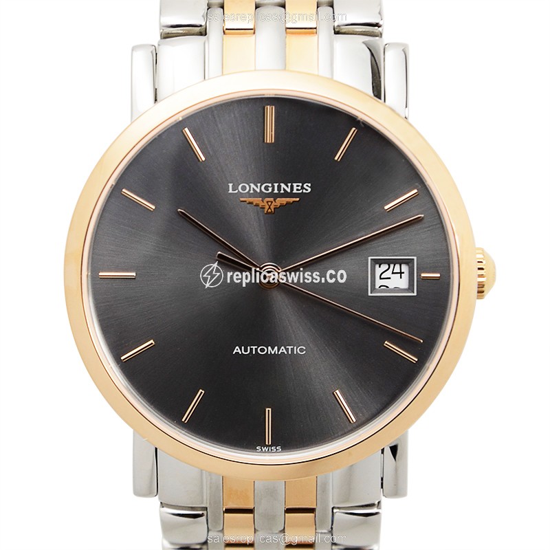 Luxurious Longines L4.809.5.72.7 Replica in 18kt Steel & Rose Gold, Automatic Movement & Black Dial