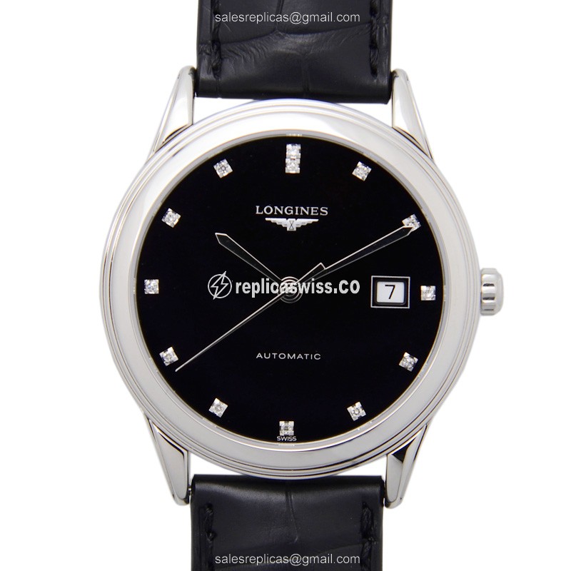 Luxurious Longines L4.874.4.57.2 Replica, Black Dial, Alligator Strap, Automatic Movement Watch