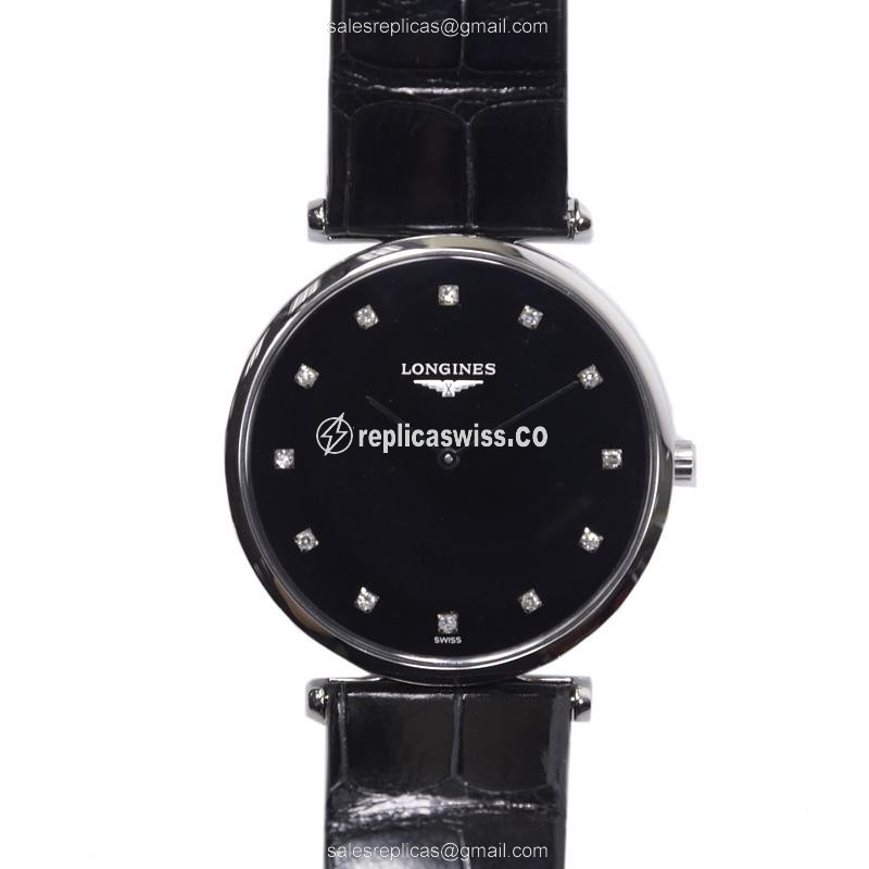Luxurious Longines LA GRANDE Replica in Black Dial & Stainless Steel Case with Quartz Movement Watch