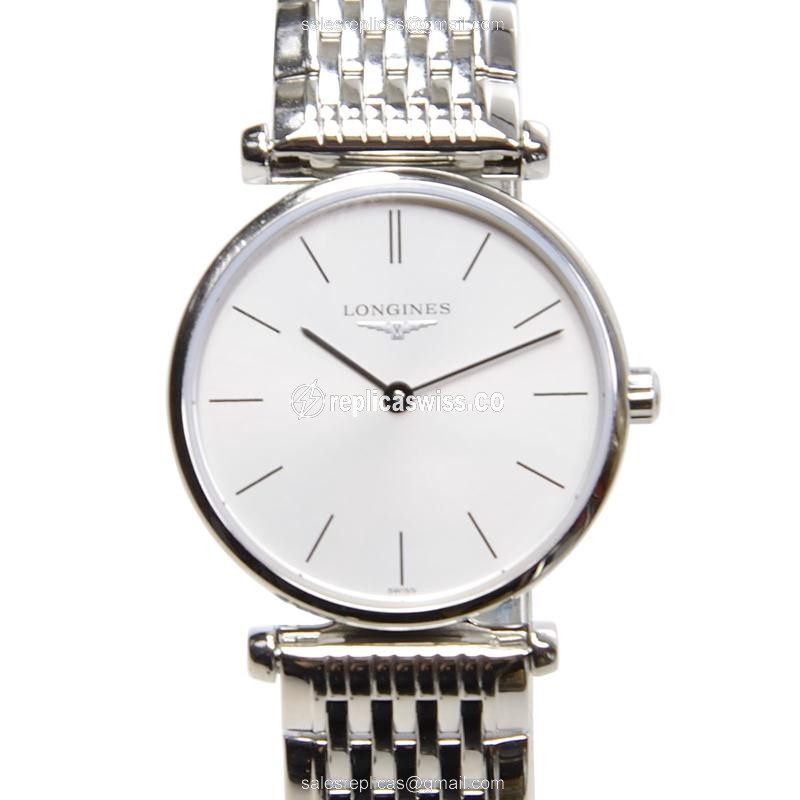 Luxurious Longines LA GRANDE Replica in Stainless Steel with White Dial Silver Strap Watch