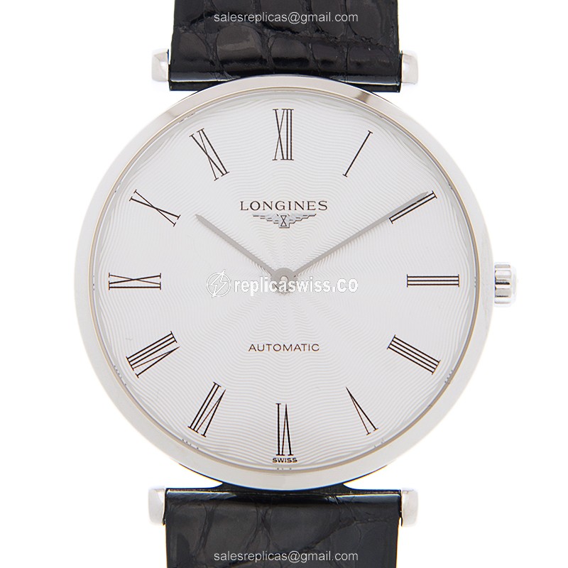 Luxurious Longines LA GRANDE Replica Watch | White Dial, Automatic Movement | Genuine Leather Strap