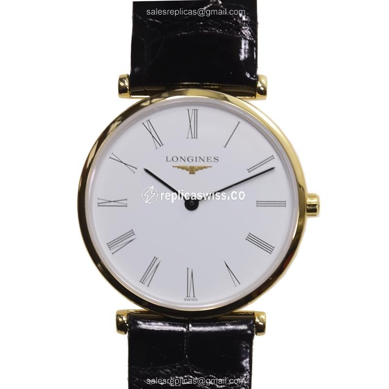 Luxurious Longines LA GRANDE Replica, White Dial on Gold Case, Genuine Sapphire Crystal Watch