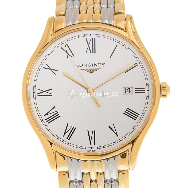 Luxurious Longines Lyre Replica in Gold-Plated & Stainless Steel Case, White Dial, Gold Strap Watch
