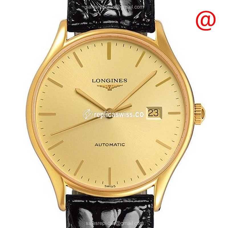 Luxurious Longines Lyre Replica in PVD Gold Case, Automatic Movement & Black Leather Strap Watch