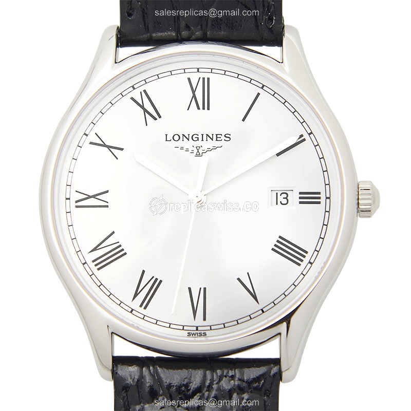 Luxurious Longines Lyre Replica in Stainless Steel, White Dial, Leather Strap Watch