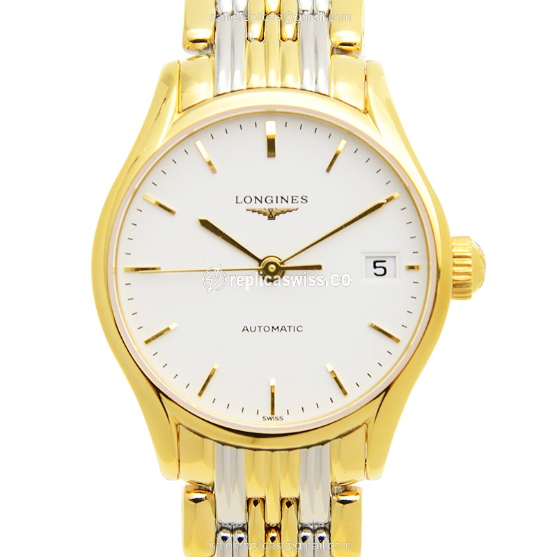 Luxurious Longines Lyre Replica Watch | Automatic Movement | White Dial & Gold PVD Case