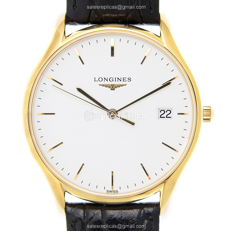 Luxurious Longines Lyre Replica with White Dial & Gold-Plated Case, Alligator strap Watch