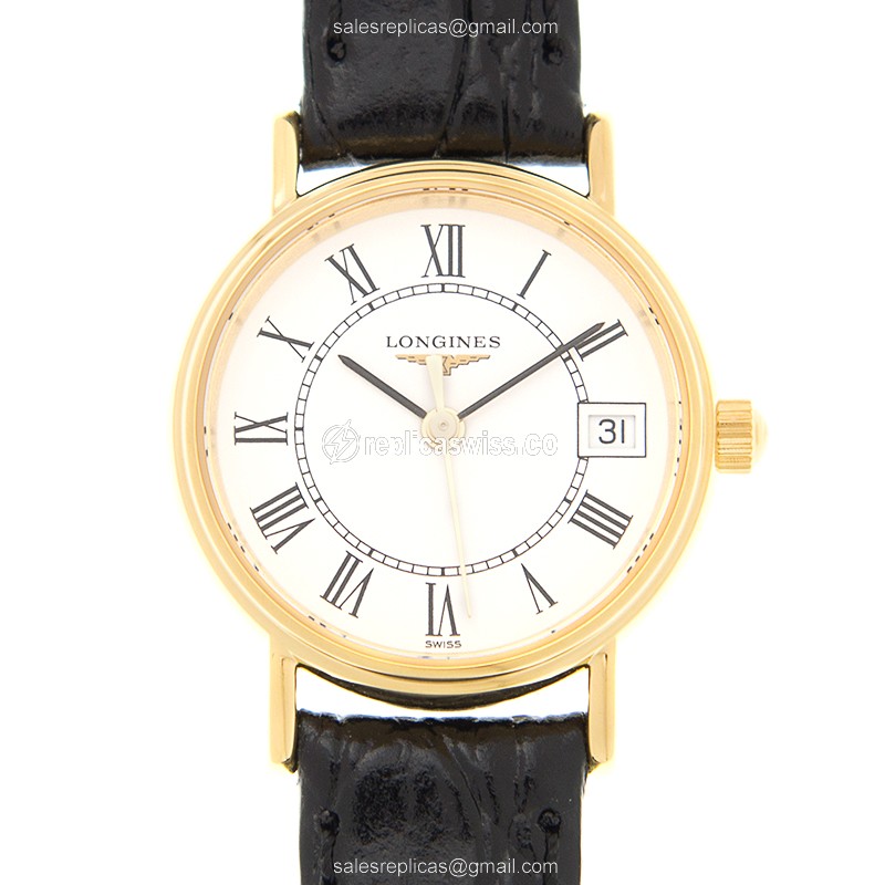 Luxurious Longines Presence L4.319.2.11.2 Replica in White Dial & Alligator-Strap Steel Case Watch