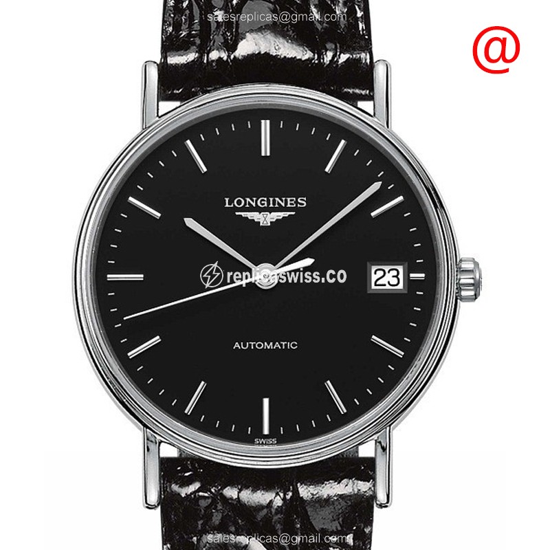 Luxurious Longines Presence Replica, Automatic Movement, Black Dial & Leather Strap Watch
