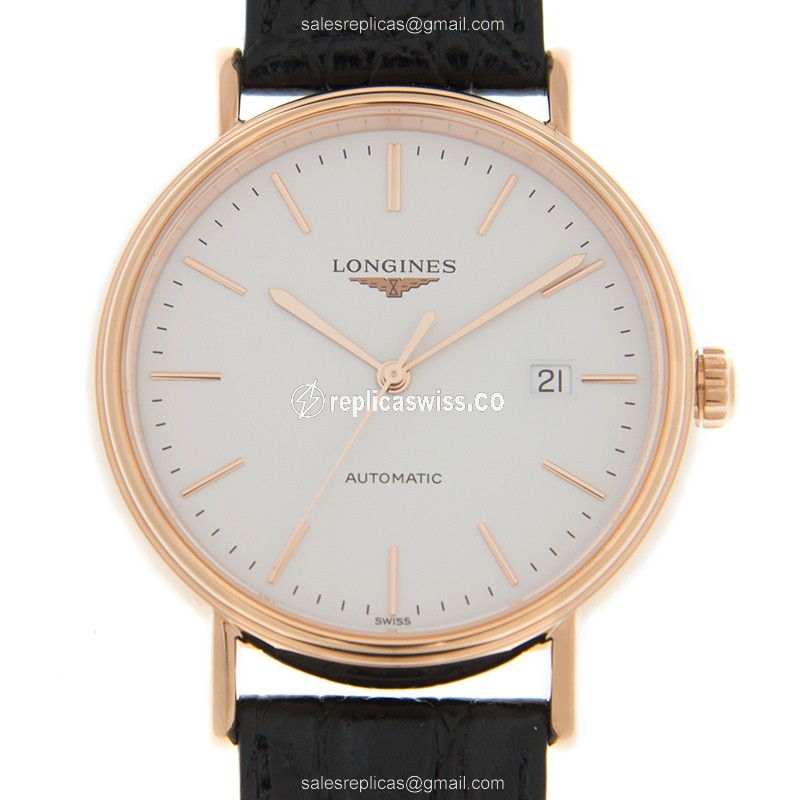 Luxurious Longines Presence Replica in 18kt Gold Case with White Dial Automatic Movement Watch