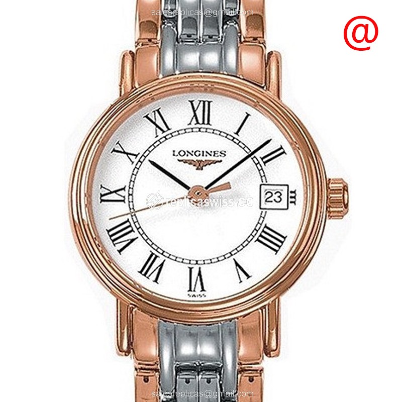 Luxurious Longines Presence Replica in 18kt Rose Gold & Steel, White Dial & Crystal Case Watch