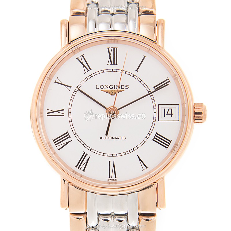 Luxurious Longines Presence Replica in 18kt Steel & Rose Gold, Automatic Movement White Dial