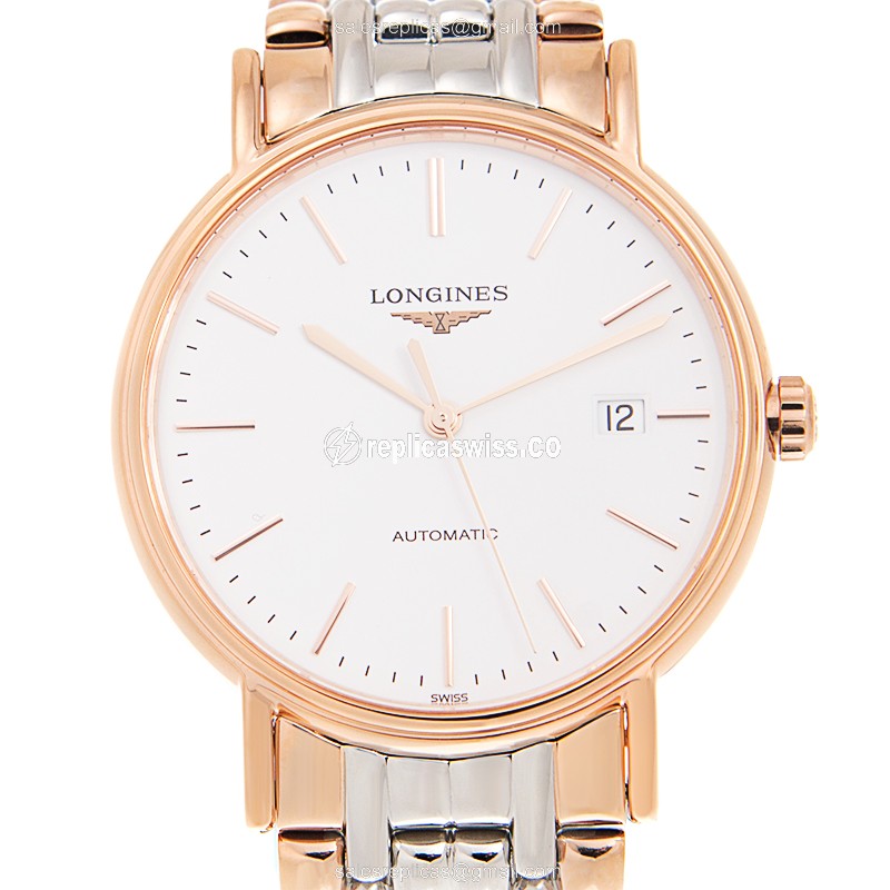 Luxurious Longines Presence Replica in 18kt Steel & Rose Gold, Automatic Movement & White Dial Watch