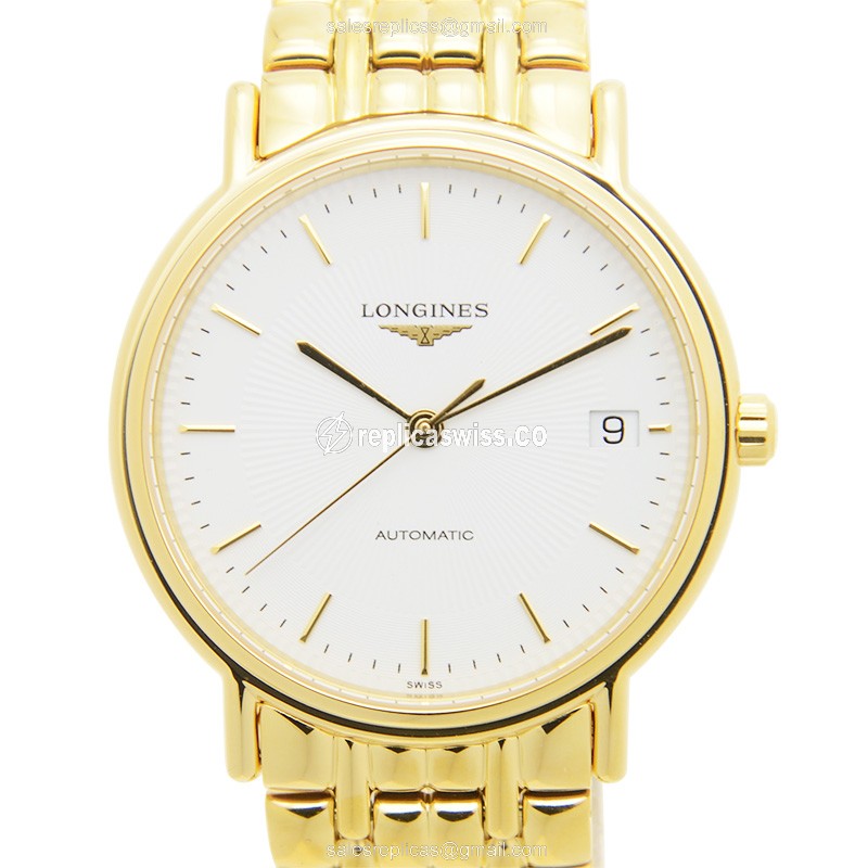 Luxurious Longines Presence Replica in PVD Gold Case, Automatic Movement, White Dial Watch