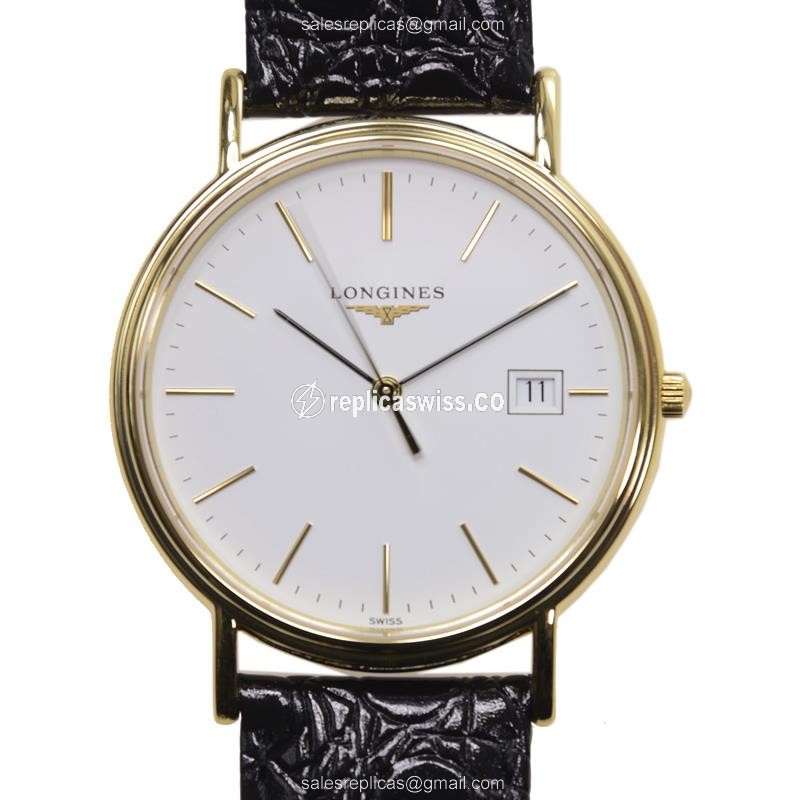 Luxurious Longines Presence Replica in PVD Gold Case, White Dial, Automatic Movement Watch
