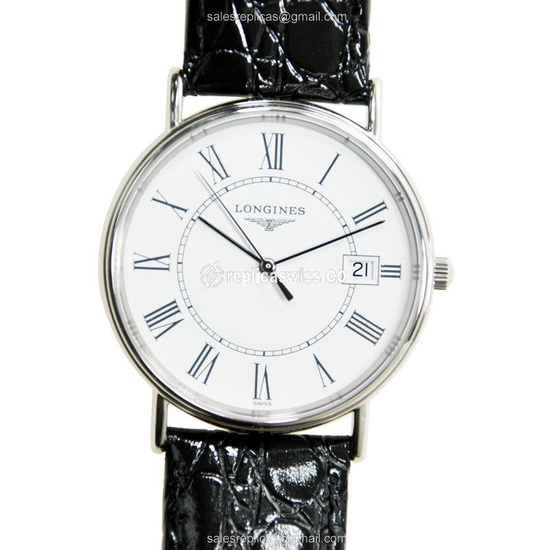 Luxurious Longines Presence Replica in Stainless Steel Case with White Dial Black Alligator