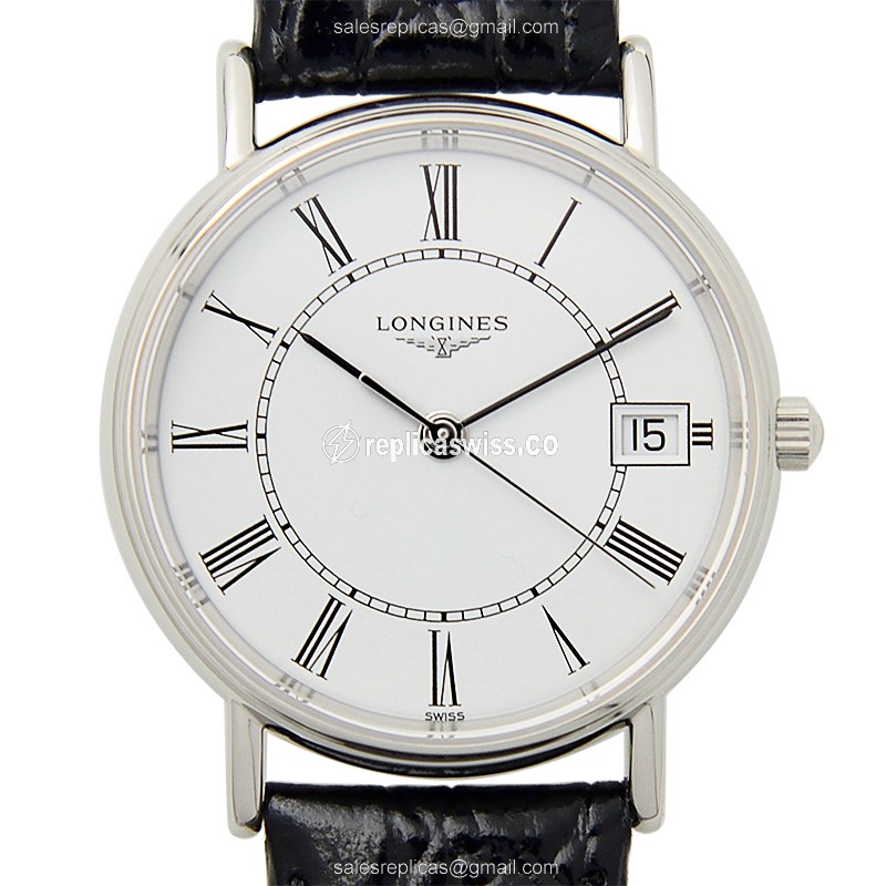 Luxurious Longines Presence Replica in Stainless Steel & White Dial, Leather Strap Watch