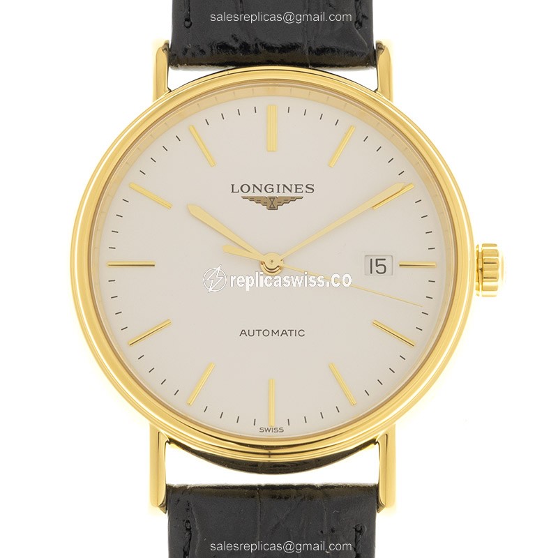 Luxurious Longines Presence Replica in White Dial & Genuine Leather Strap Watch