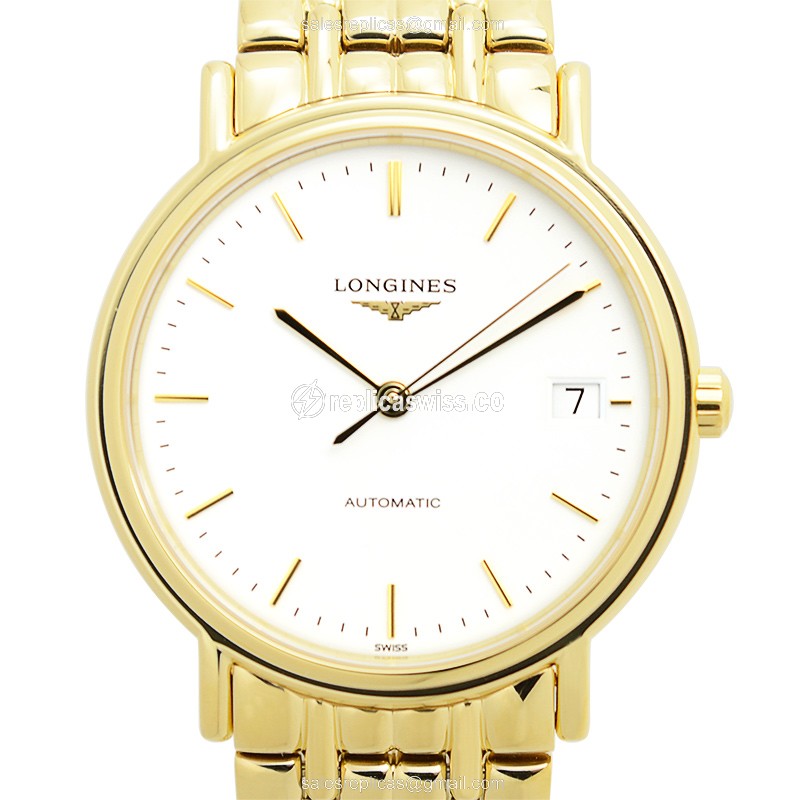 Luxurious Longines Presence Replica in White Dial Gold PVD Case, Automatic Movement Watch