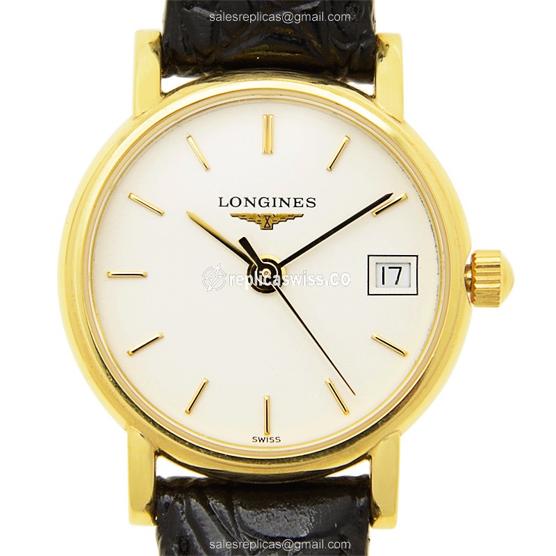 Luxurious Longines Presence Replica in White Dial & Leather Strap, Automatic Movement Watch