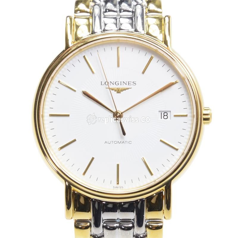 Luxurious Longines Presence Replica in White Dial & PVD Gold Case, Automatic Movement Watch