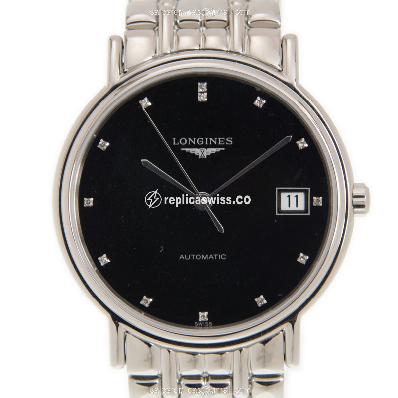 Luxurious Longines Presence Replica Watch, Automatic Movement, Black Dial & Steel Case