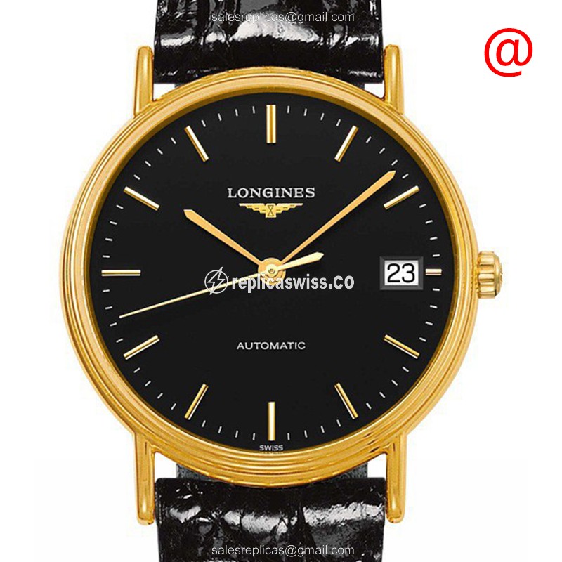 Luxurious Longines Presence Replica Watch | Automatic Movement | PVD Gold Case & Black Dial