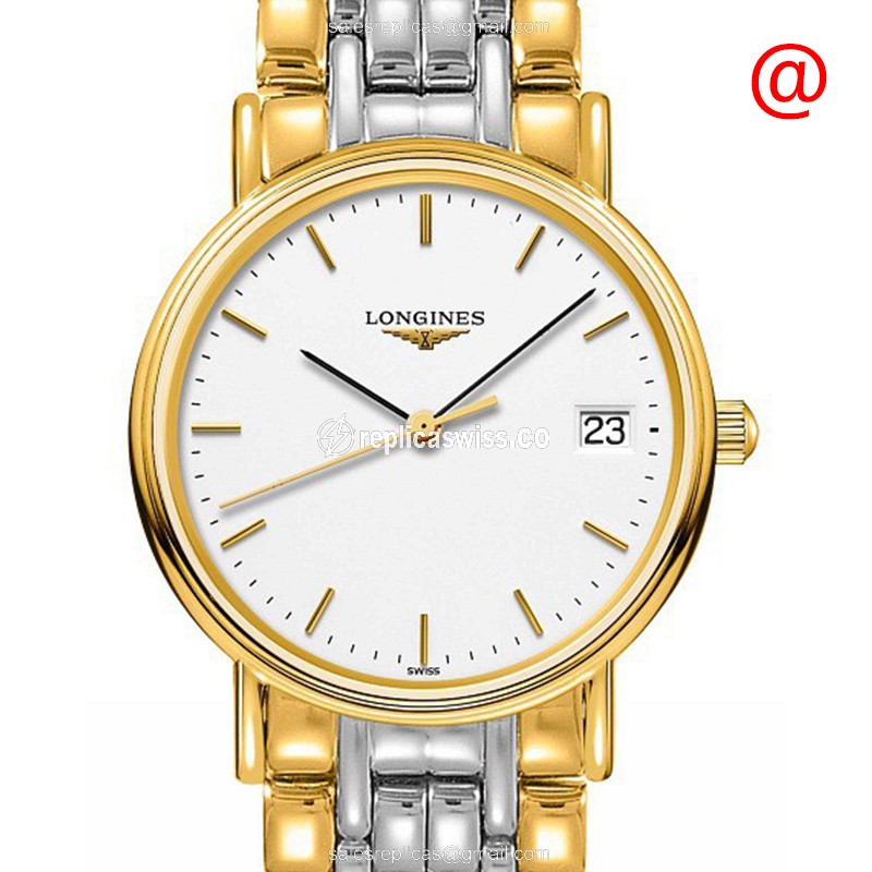 Luxurious Longines Presence Replica, White Dial, 18kt Gold Steel Case & Quartz Movement Watch