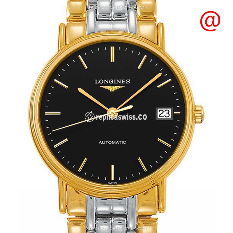 Luxurious Longines Presence Replica with Black Dial & 18kt Gold Case Watch