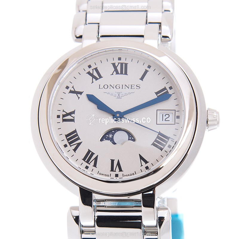 Luxurious Longines Prima Luna Replica | White Dial & Steel Case | Elegant Silver Strap Watch