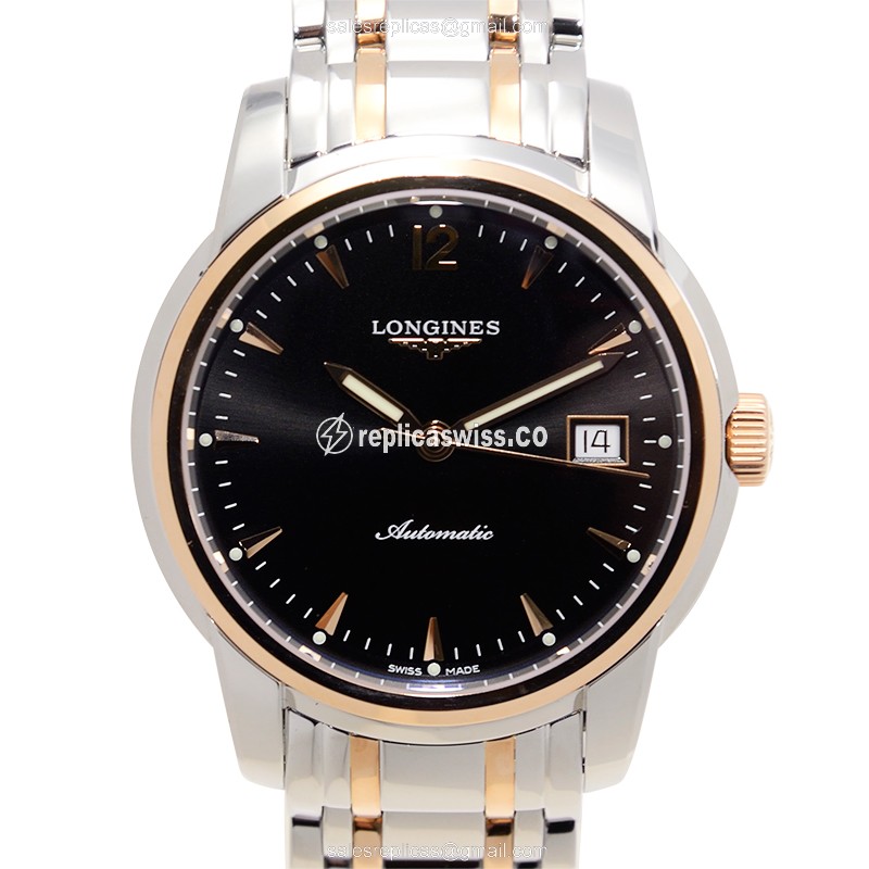 Luxurious Longines Saint Imier Replica in 18kt Steel & Rose Gold, Automatic Movement & Black Dial