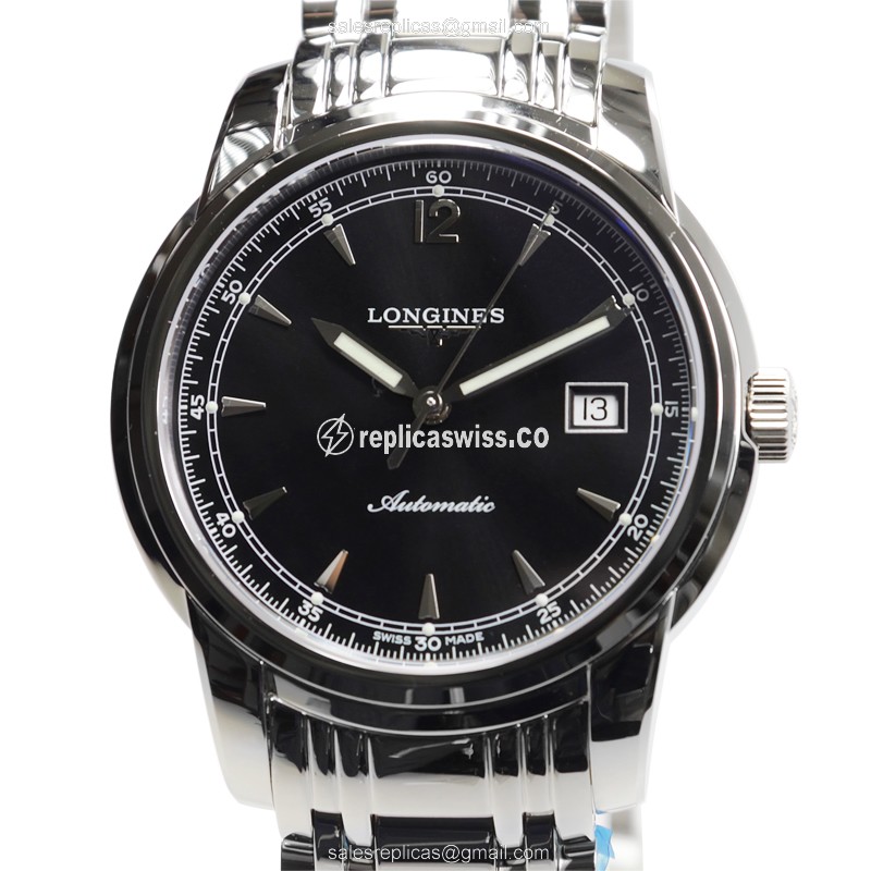 Luxurious Longines Saint Imier Replica in Stainless Steel, Automatic Movement & Black Dial Watch