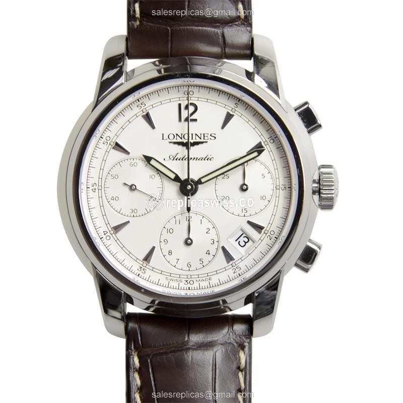 Luxurious Longines SAINT IMIER Replica with White Dial & Automatic Movement, Steel Case & Brown