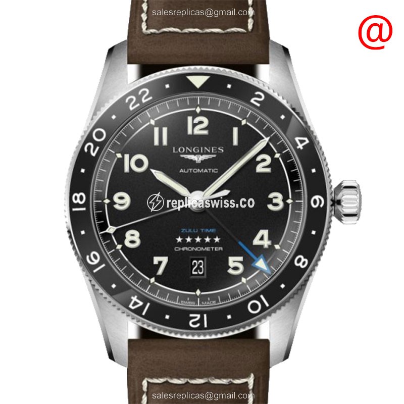 Luxurious Longines Spirit Replica, Black Dial & Leather Strap, Automatic Movement Watch