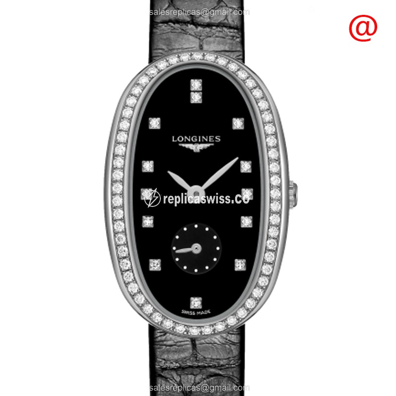 Luxurious Longines Symphonette Replica in Stainless Steel, Black Dial, & Diamond Accents Watch