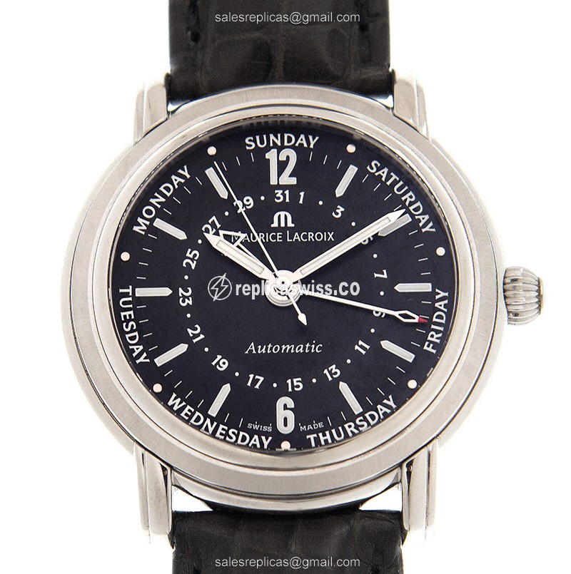 Luxurious Maurice Lacroix MP6328-SS001-39E Replica, Black Dial, Automatic Movement & Alligator