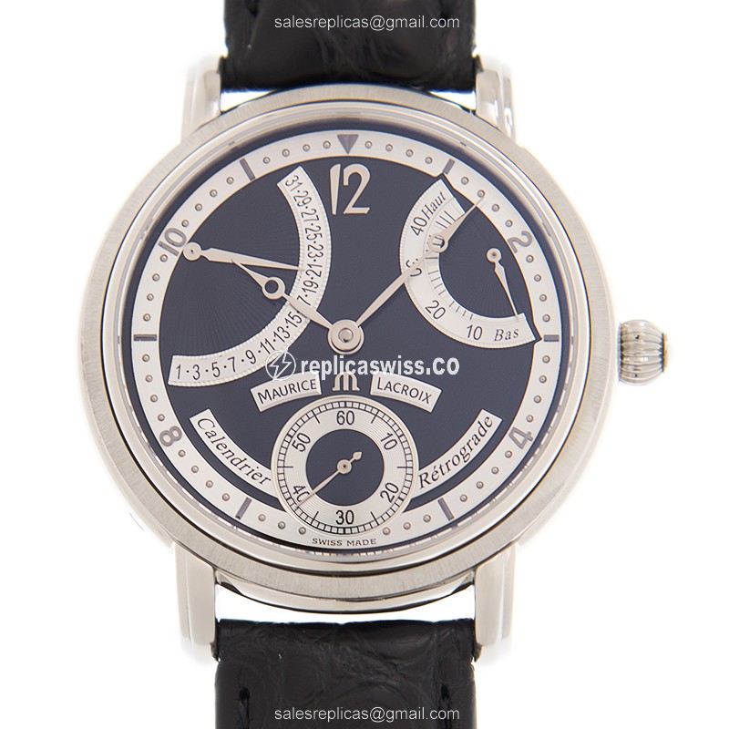 Luxurious Maurice Lacroix MP7068-SS001-390 Masterpiece Replica with Black Dial Alligator Strap