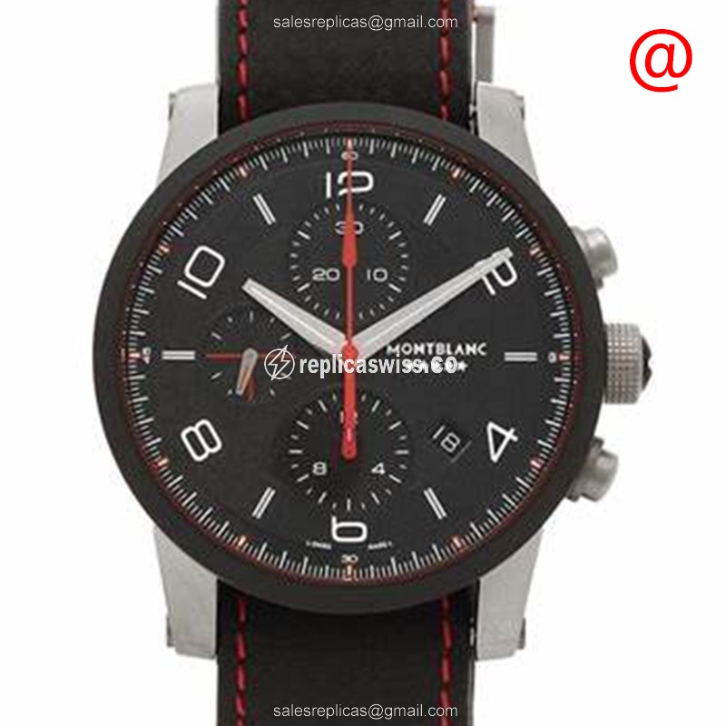 Luxurious Mont Blanc 115359 TIMEWALKER Automatic in Stainless Steel with Black Leather Strap and