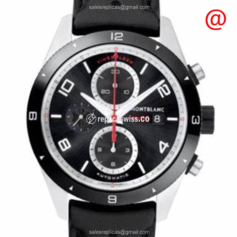 Luxurious Mont Blanc TIMEWALKER Steel Replica Watch | Automatic, Black Leather Strap