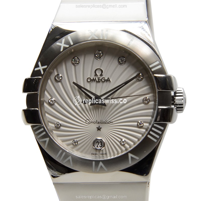 Luxurious Omega 123.12.35.60.52.001 Constellation in Stainless Steel White Rubber Strap