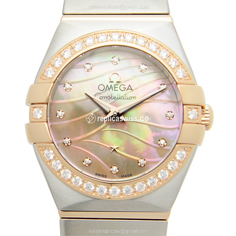 Luxurious Omega Constellation 123.25.24.60.57.002 Replica in 18kt Rose Gold with Pink Dial &